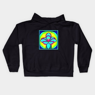 Cartoon Teal Flower Yellow Background | AI Generated Design by @remlorart Kids Hoodie